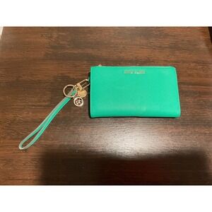 Anne Klein Green Saffiano Faux Leather‎ Zip Around Wristlet Wallet Pouch